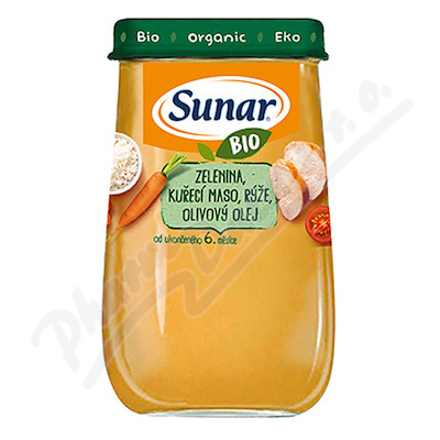 Sunar BIO příkrm Zelenina kuř.maso rýže ol.ol.190g
