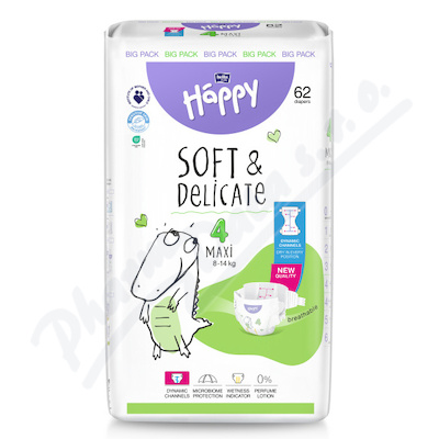 Happy Soft&Delicate 4 dětské pleny 8-14kg 62ks