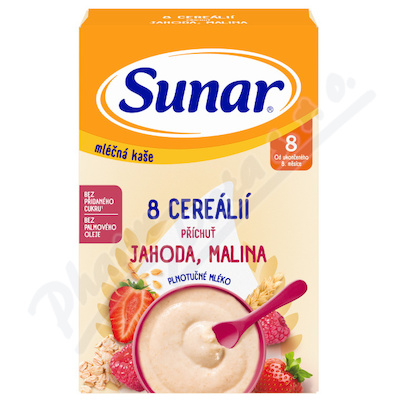 Sunar Mléčná kaše 8 cereál. jahoda/malina 8m+ 210g