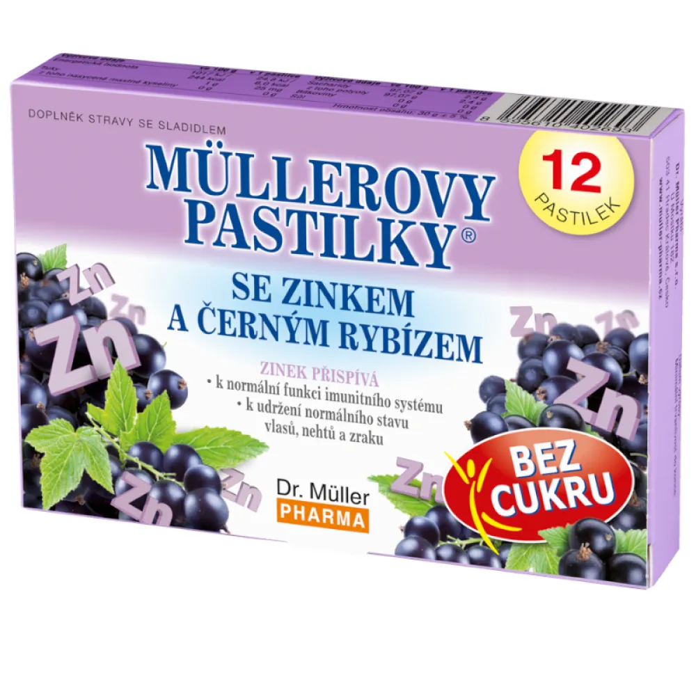 Müllerovy pastilky se zinkem bez cukru 12ks