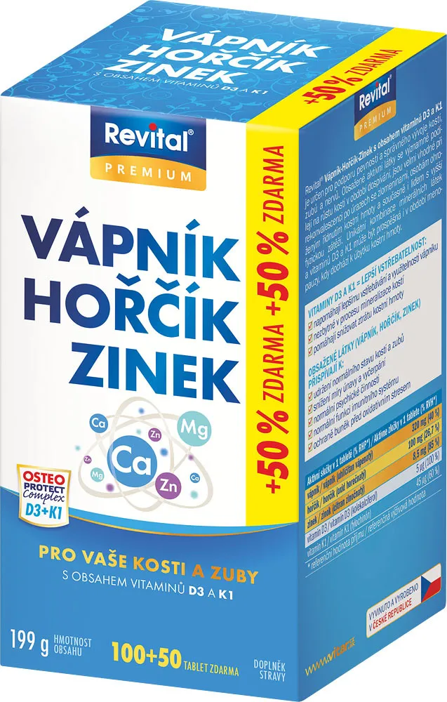 Vitar Vápník+hořčík+zinek+vit.D3+K1 tbl.100+50