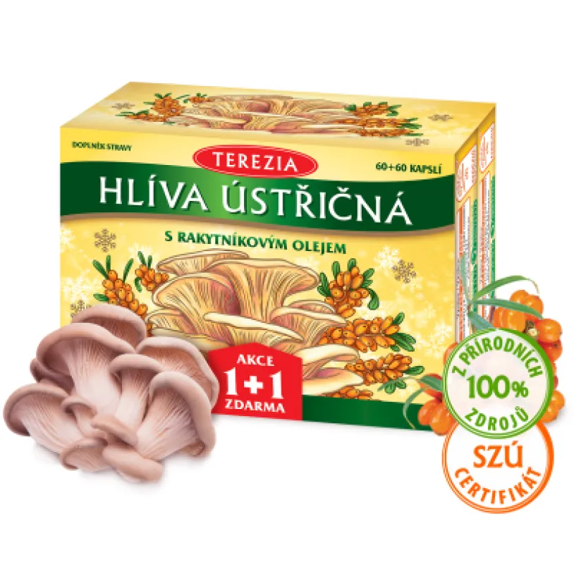 TEREZIA Hlíva ústřičná s rakytníkovým olejem – Limitovaná edice 60+60 kapslí