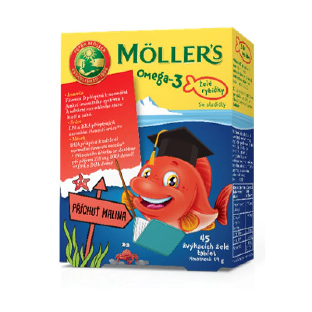 Mollers Omega 3 Želé rybičky 45ks malinová příchuť
