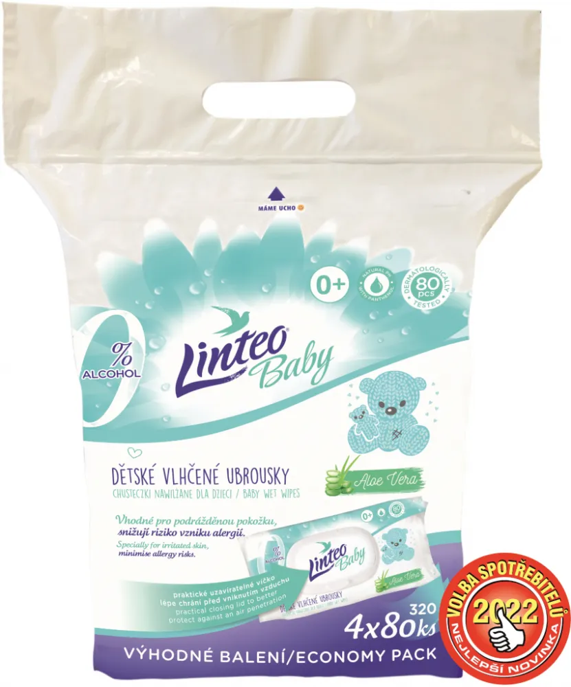 Linteo Baby Vlhčené ubrousky s Aloe vera 4x80ks