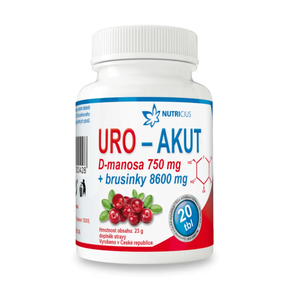 URO-AKUT Manosa 750mg+brusinky 8600mg tbl.20