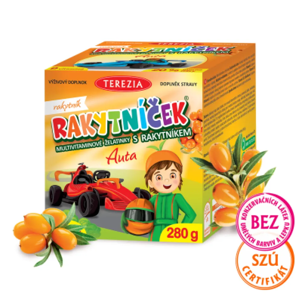 TEREZIA RAKYTNÍČEK multivitaminové želatinky s rakytníkem – AUTA 140 ks (280 g)