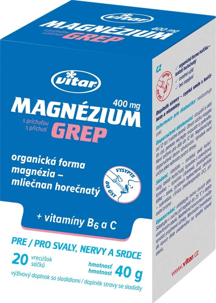 Vitar Magnézium 400mg+vit.B6+vit.C grep 20x2g