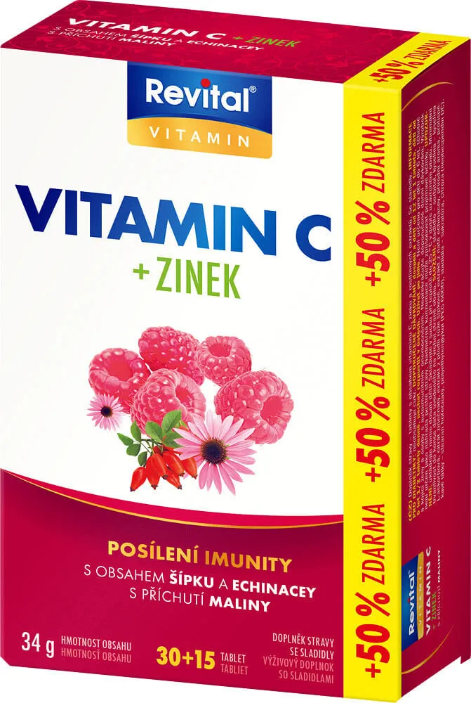 Vitar Vitamin C+zinek+echinacea+šípek tbl.30+15
