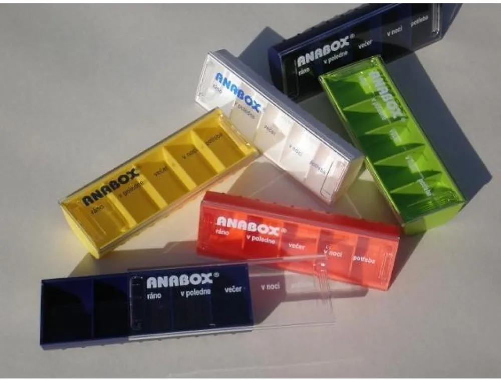 Dávkovač na léky ANABOX denní box barevně rozliš.