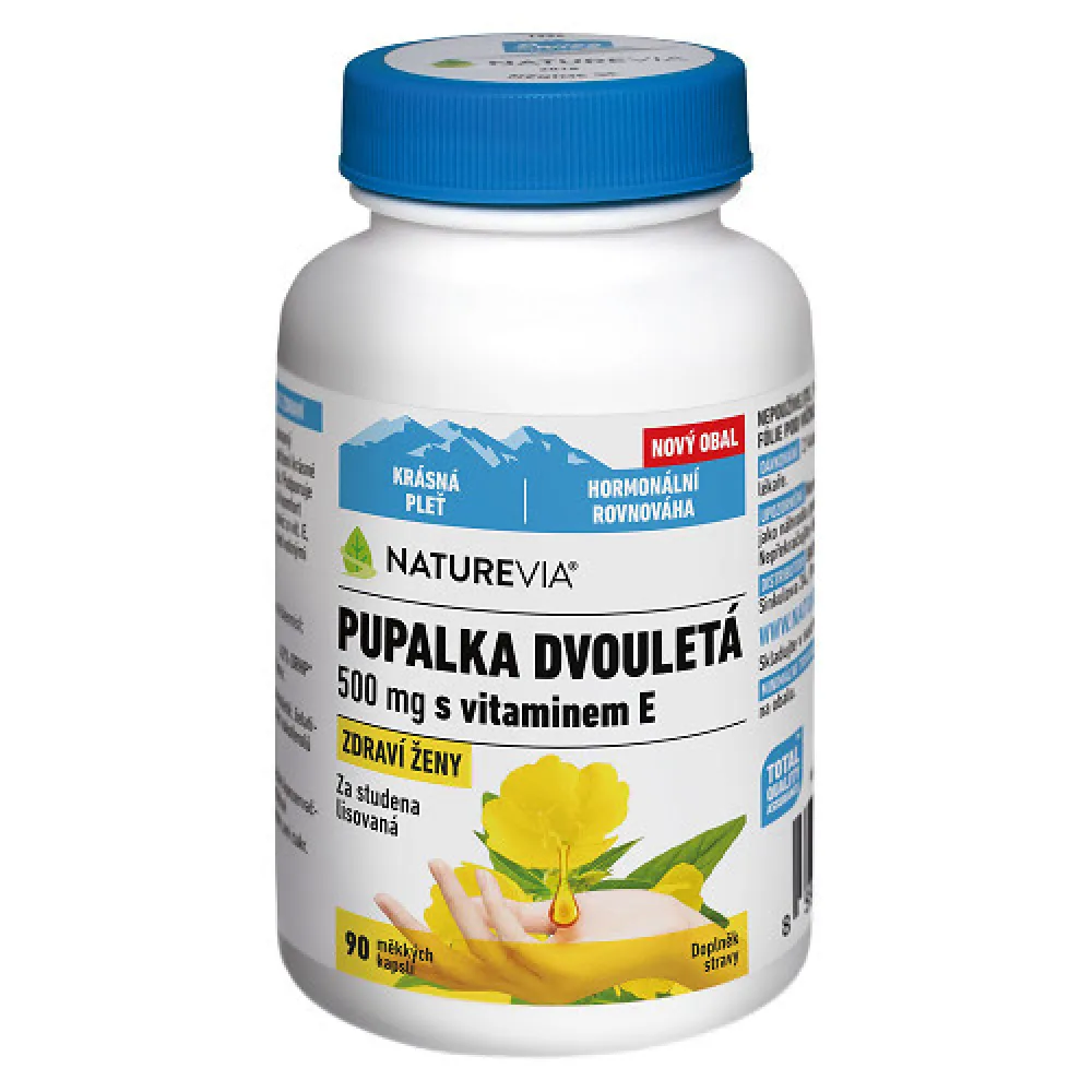 Swiss NatureVia Pupalka dvouletá + vitamín E 500mg, 90 kapslí