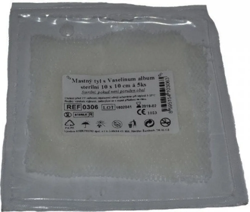 Krytí sterilní-mastný tyl 10x10cm/5ks Steriwund