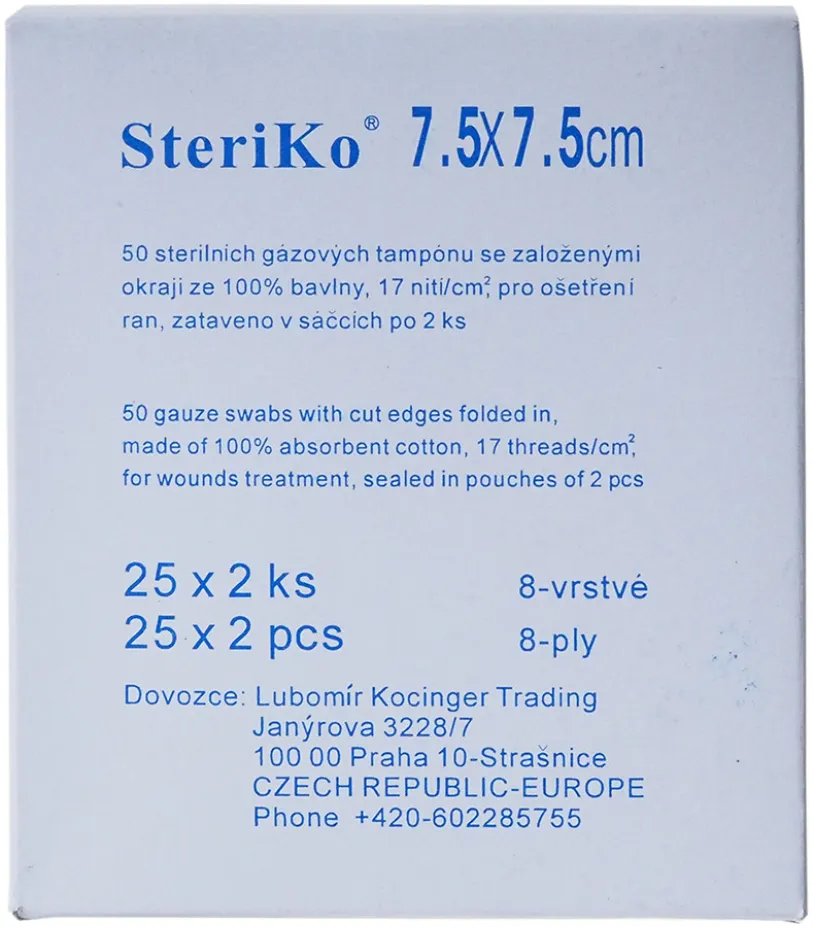 Gáza kompr.ster.Steriko 8 vrstev 7.5x7.5cm 25x2ks