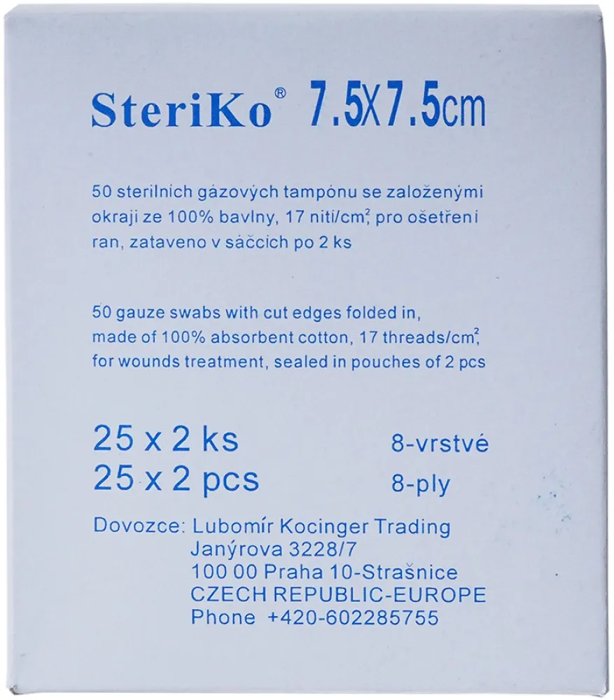 Gáza kompr.ster.Steriko 8 vrstev 7.5x7.5cm 25x2ks