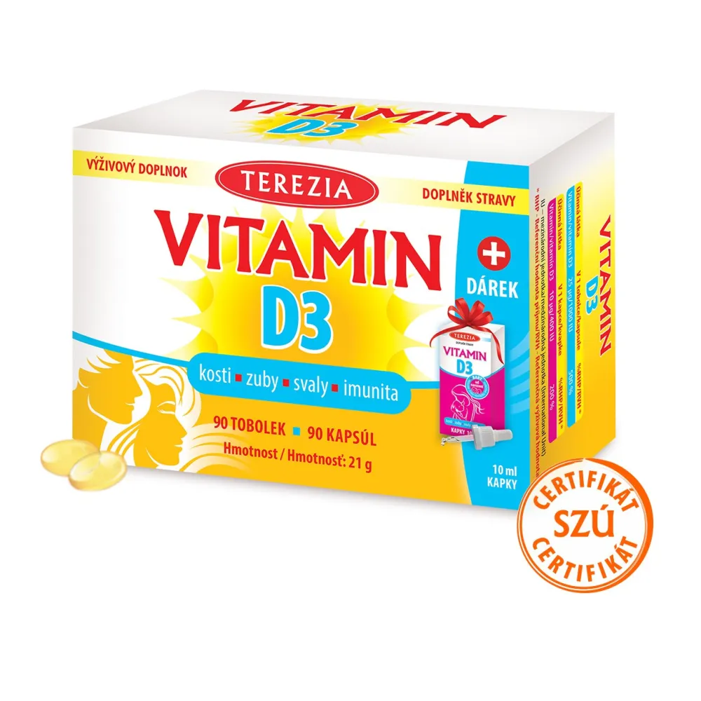 TEREZIA Vitamin D3 1000 IU tobolky + DÁREK Vitamin D3 400 IU kapky