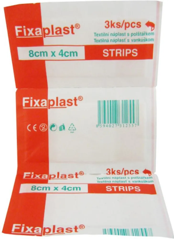 FIXAplast textil.náplast s polštářkem 8x4cm 3ks