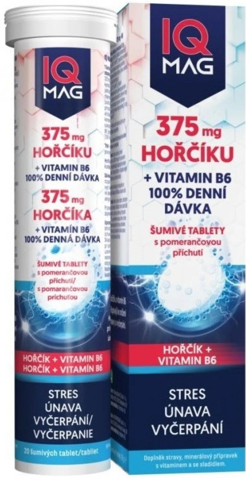 IQ Mag 375mg hořčíku+vit.B6 pomeranč šum.tbl 20ks