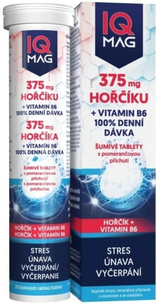 IQ Mag Hořčík 375mg+vit.B6 pomeranč šum.tbl 20ks