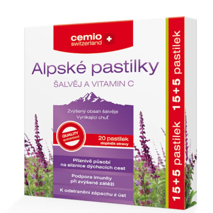 Cemio Alpské pastilky šalvěj a vitamin C pst.15+5
