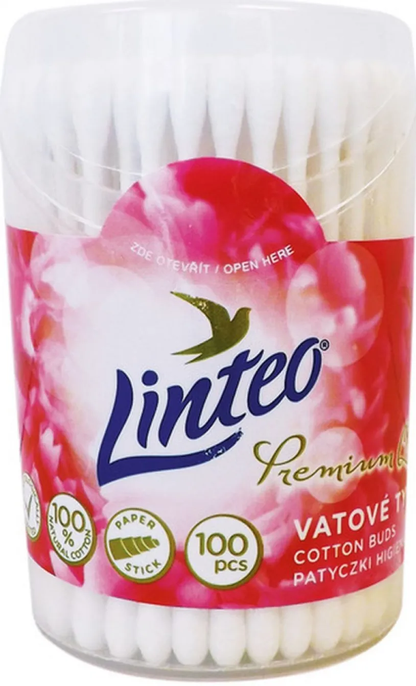 Vatové tyč.LINTEO PREMIUM papír.100ks dóza