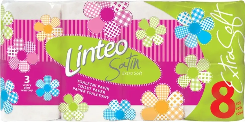 Linteo toaletní papír SATIN 3-vrstvý bílý 8 rolí
