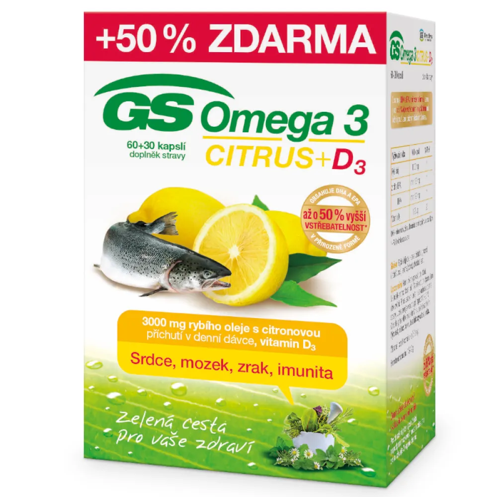 GS Omega 3 Citrus+D3 cps.60+30 ČR/SK