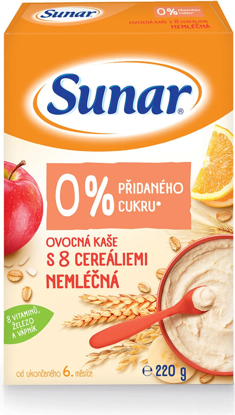 Sunar nemléčná ovocná kaše s 8 cereáliemi 220g