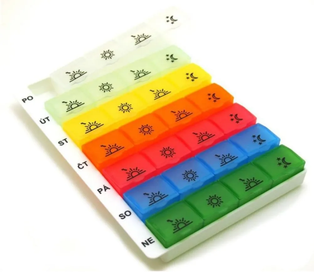 Dávkovač léků OBZOR typ 04 týdenní duhový