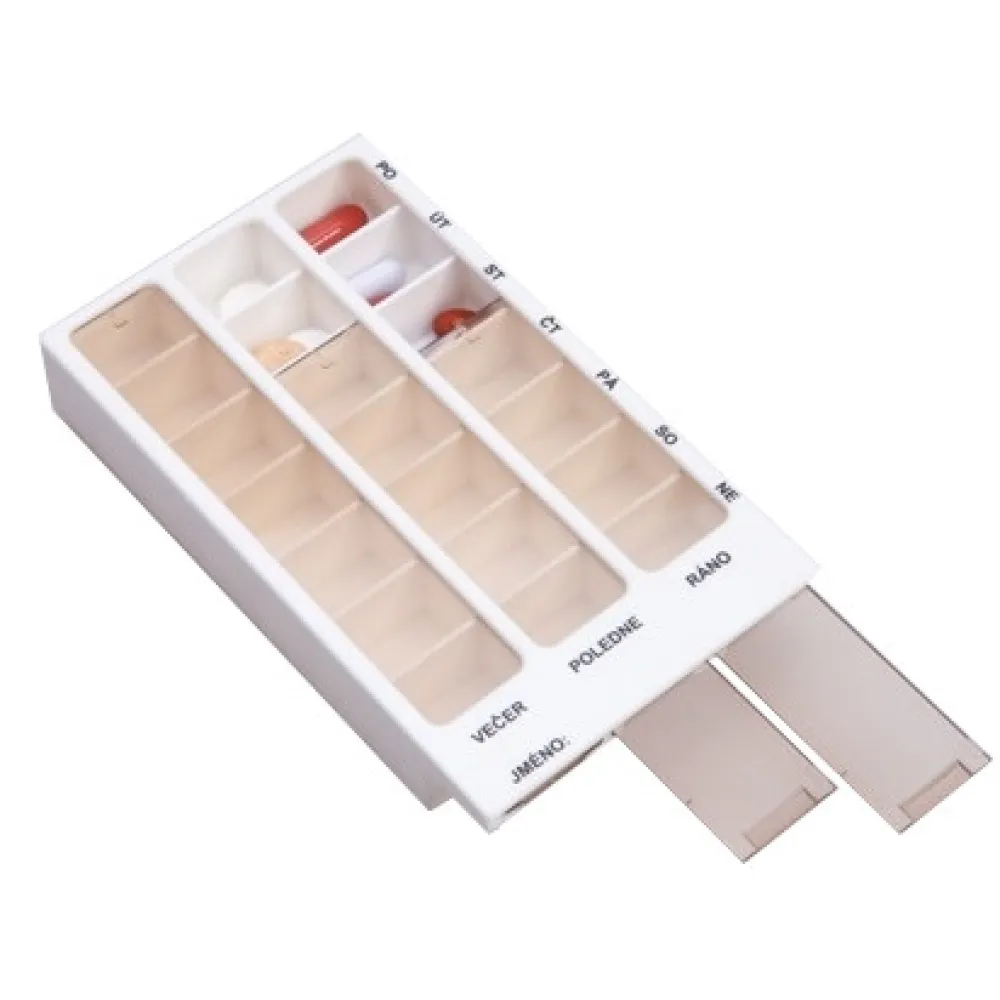 Dávkovač léků OBZOR typ 02 týdenní bílý