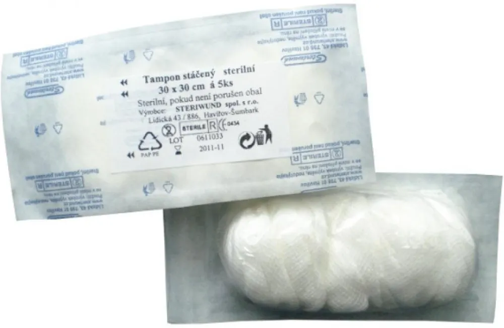 Tampón stáčený z gázy sterilní 30x30/5ks Steriwund