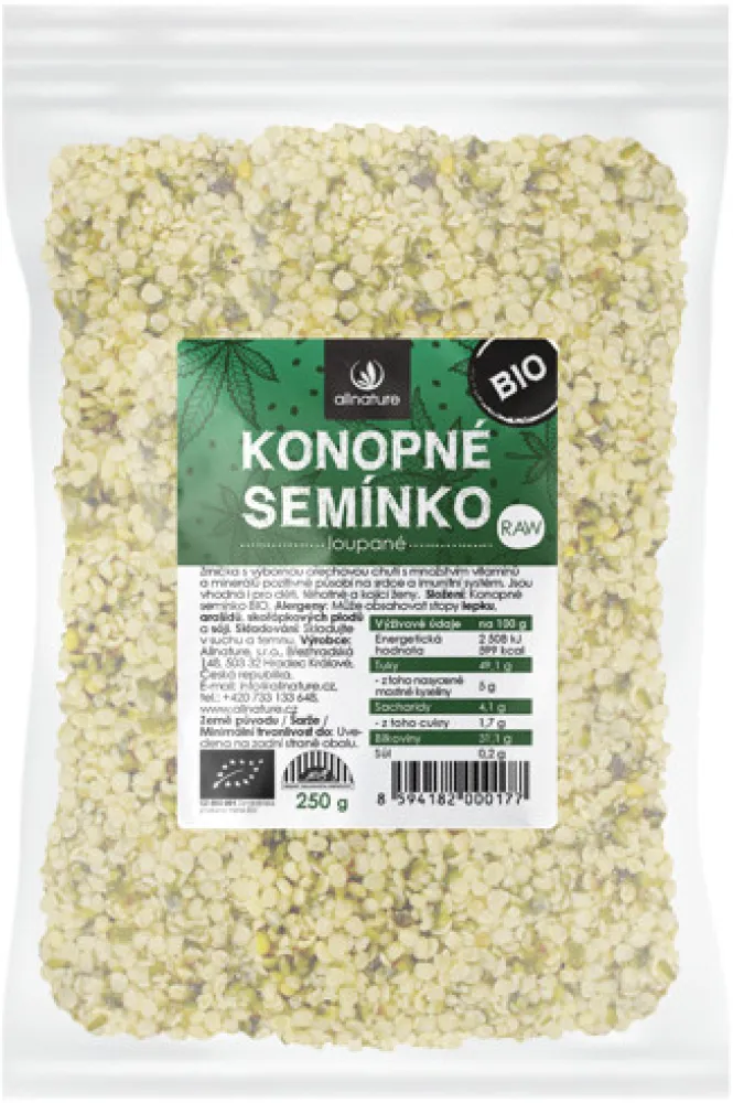 Allnature Konopné semínko loupané RAW BIO 250g